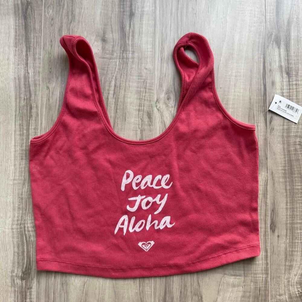 Roxy Peace Joy Aloha Ribbed Crop Tank Top Coral Pink Women’s Large